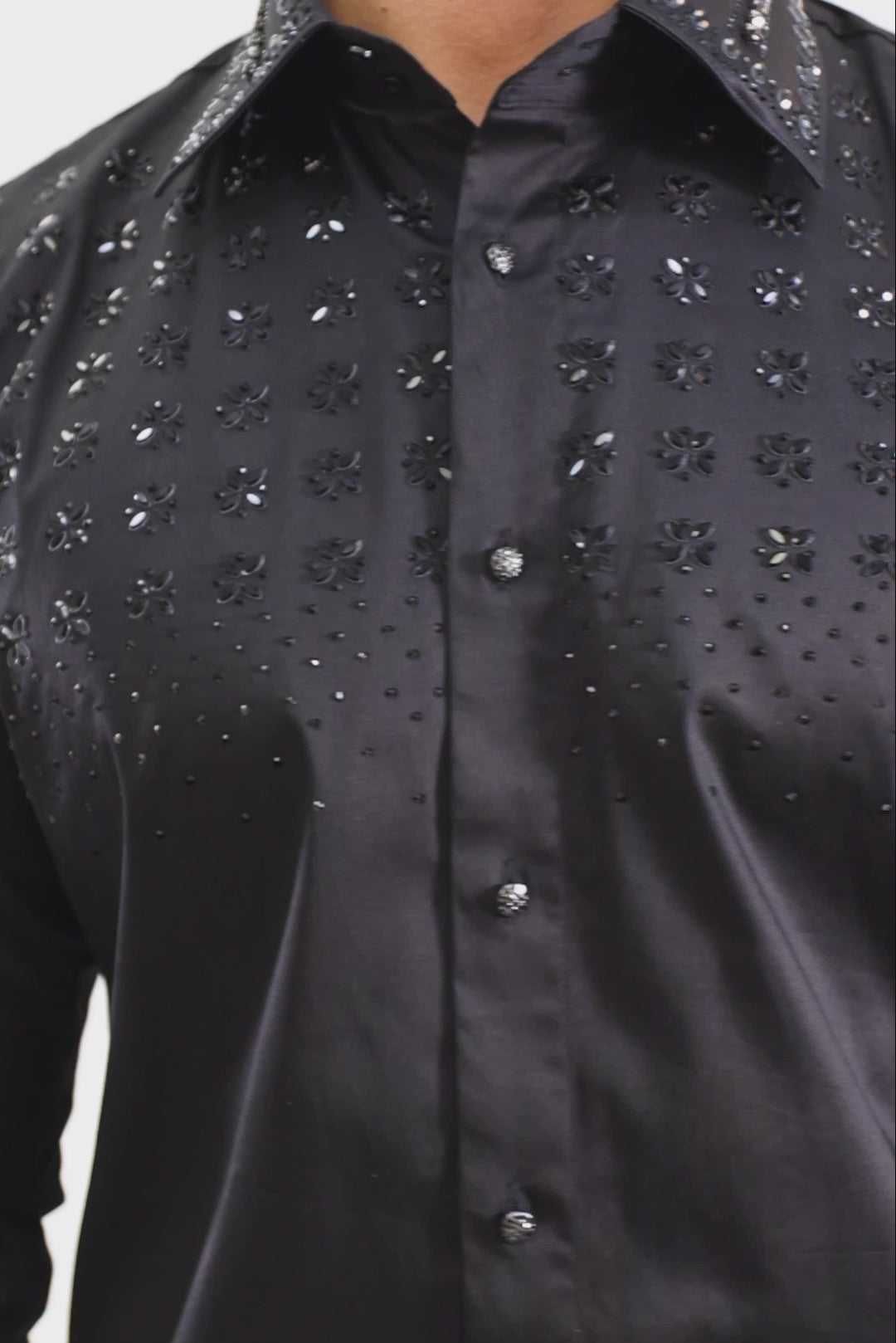 Barabas Men's Rhinestones Button Down Long Sleeve Shirts 4BR412 Black