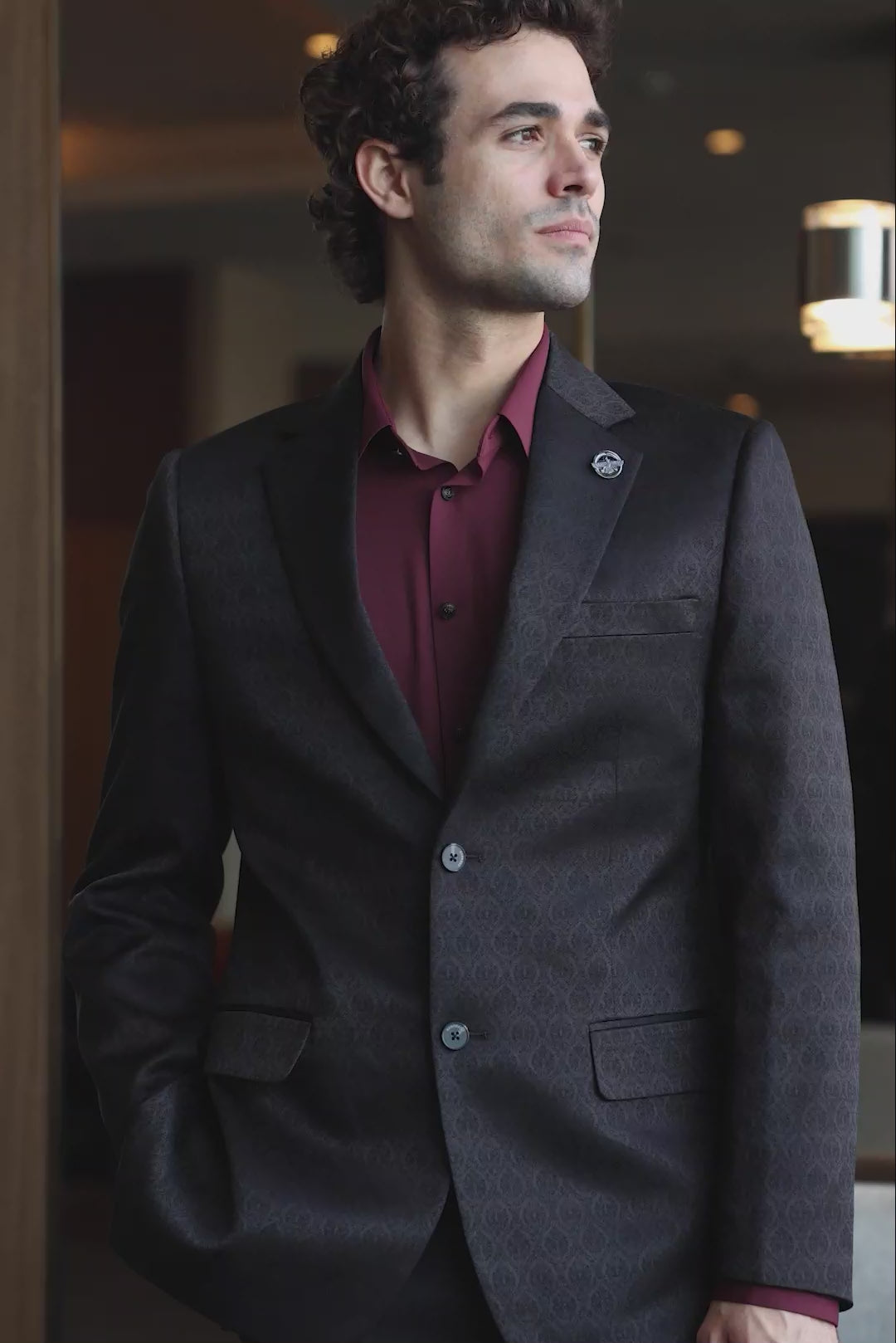 Barabas Men's Floral Pattern Notch Lapel Casual Blazer 5BL24 Black