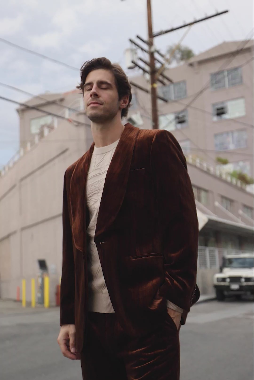 Barabas Men's Velvet Striped Pattern Shawl Lapel Suit 5SU53 Brown