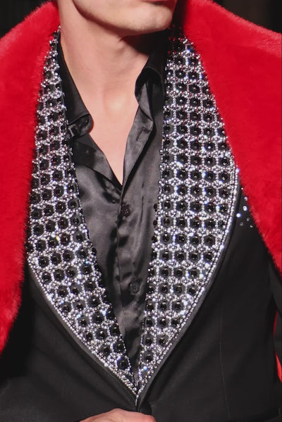 Barabas Men's Floral Pattern Rhinestone Shawl Lapel Blazer 4EBL46 Black Silver