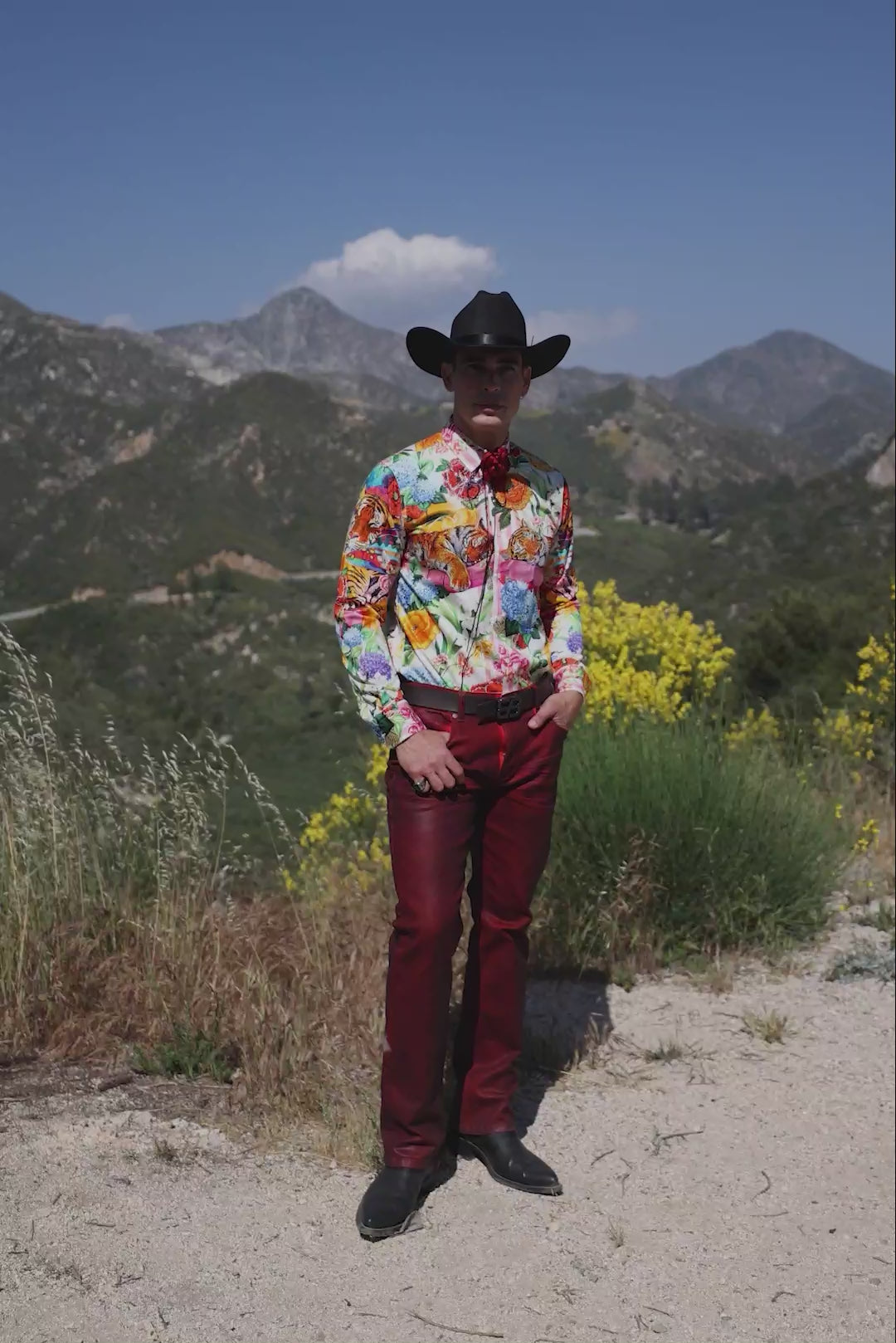Barabas Men's Tiger Floral Rhinestones Long Sleeve Shirts 6SPR01 Multicolor