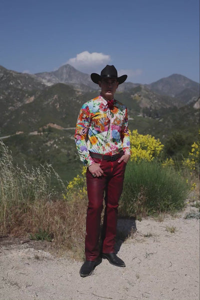Barabas Men's Tiger Floral Rhinestones Long Sleeve Shirts 6SPR01 Multicolor