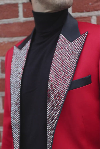 Barabas Men's Rhinestone Geometric Design Peak Lapel Blazer 5BL12