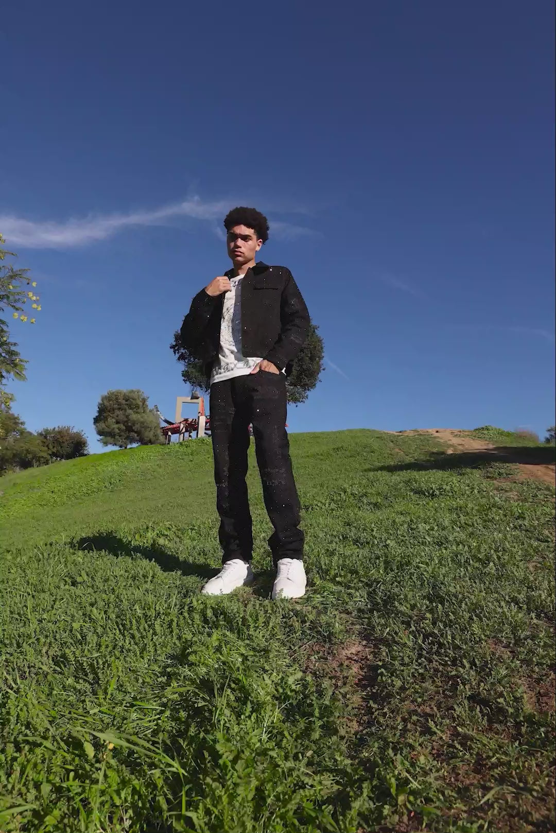 Barabas Men's Rhinestone Denim Casual Ripped Luxury Jacket 5JVS01 Black