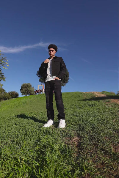 Barabas Men's Rhinestone Denim Casual Ripped Luxury Jacket 5JVS01 Black