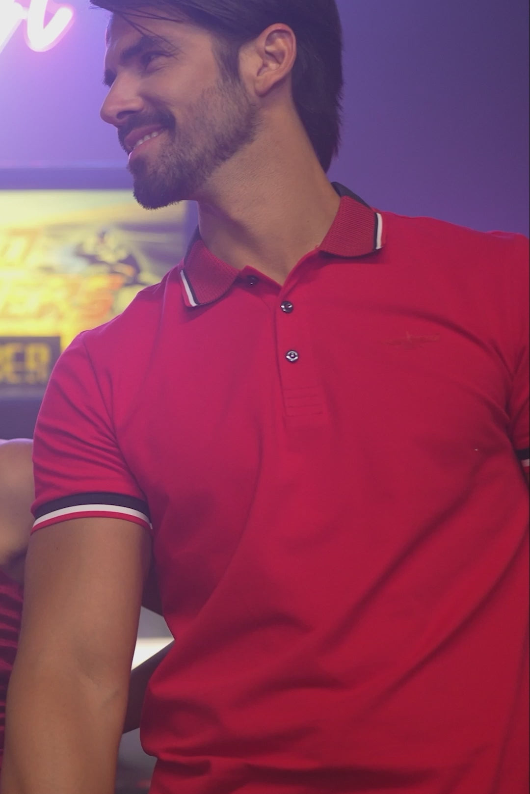 Barabas Men's Solid Color Linear Collar and Cuff Polo Shirts 3PS127 Red