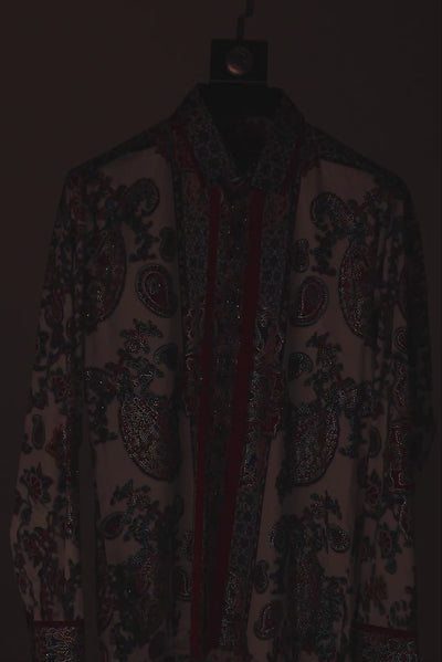 Men's Floral Paisley Rhinestone Long-Sleeve Shirt | BARABAS 6SPR11 