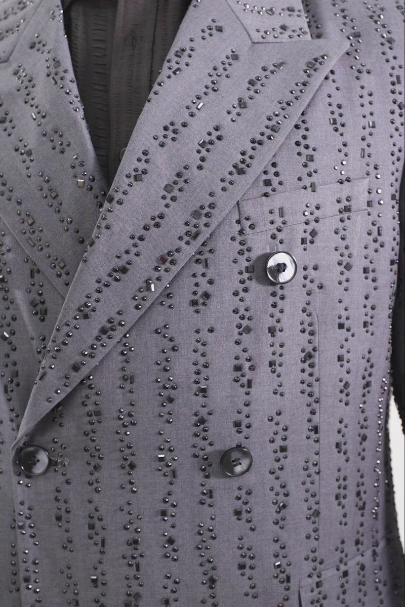 Barabas Men's Rhinestone Pattern Long Coat Blazer 4LBL55