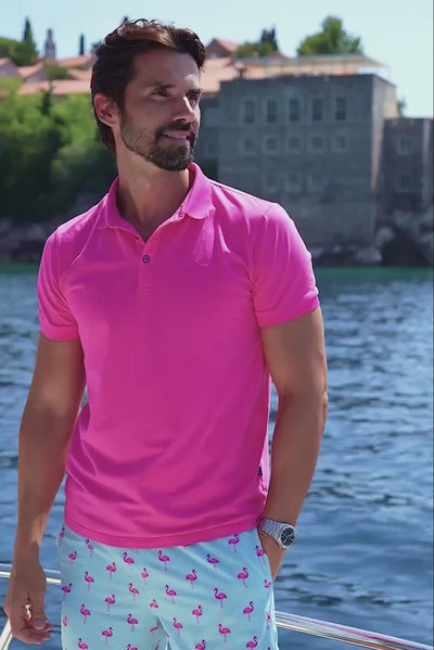 Barabas Men's Solid Color Premium Short Sleeve Logo polo Shirts 3PS128 Red