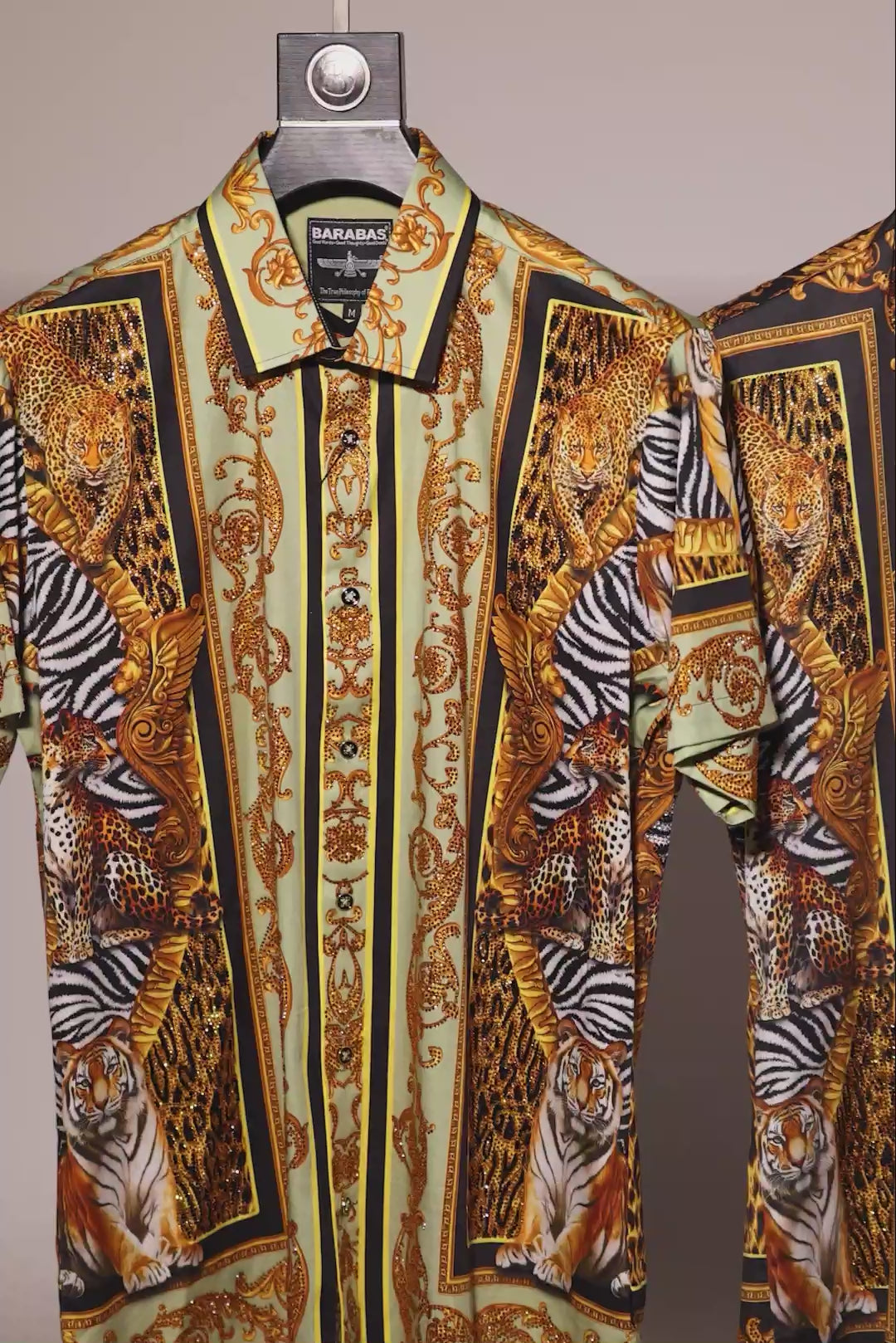 Men's Tiger Floral  Rhinestone Short-Sleeve Shirt | BARABAS 6SSR12