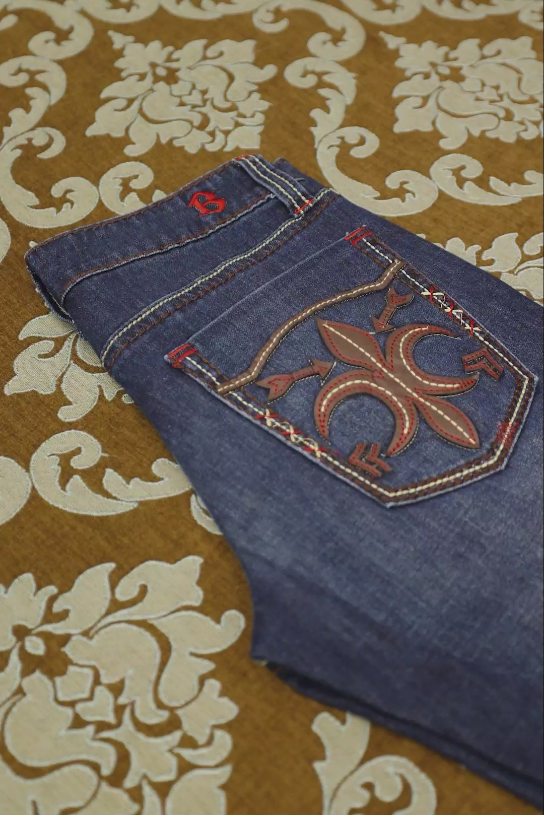 Men's Western Fleur-De-Lis Arrow Straight-Fit Jeans | BARABAS 6WD01 Navy