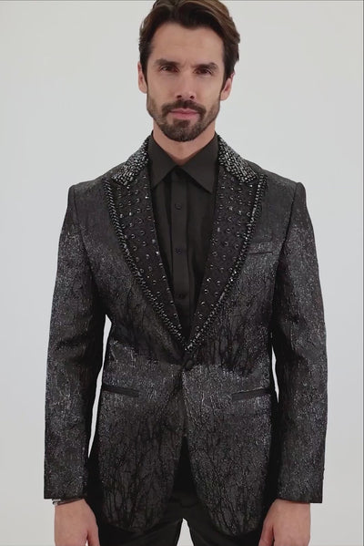 Barabas Men's Shiny Crystals Beads Rhinestone Peak Lapel Blazer 2EBL11 