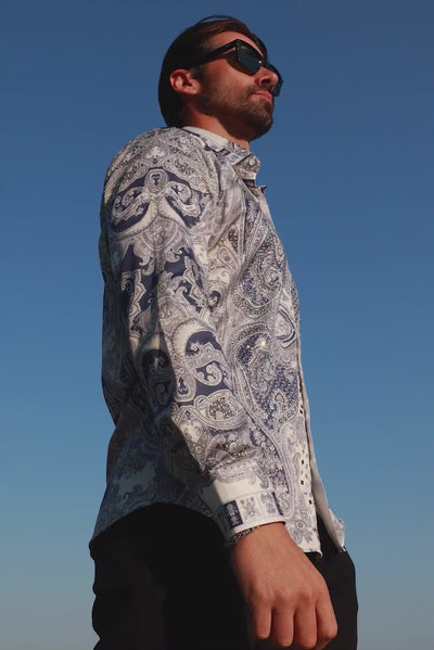 Barabas Men's Paisley rhinestone Printed Button Down Dress Shirt SPR10 Blue