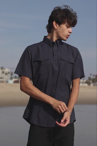 Barabas Men's Western Casual Solid Stretch Short Sleeve Shirt 5SST10 Navy