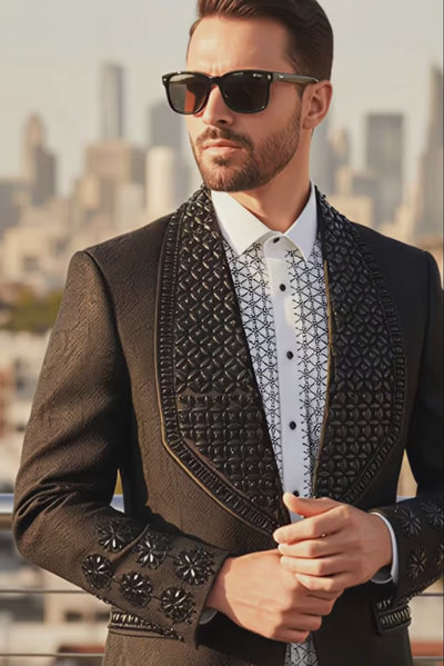 Barabas Elite Men's Rhinestone Luxury Shawl Collar Blazer 3EBL14 Black