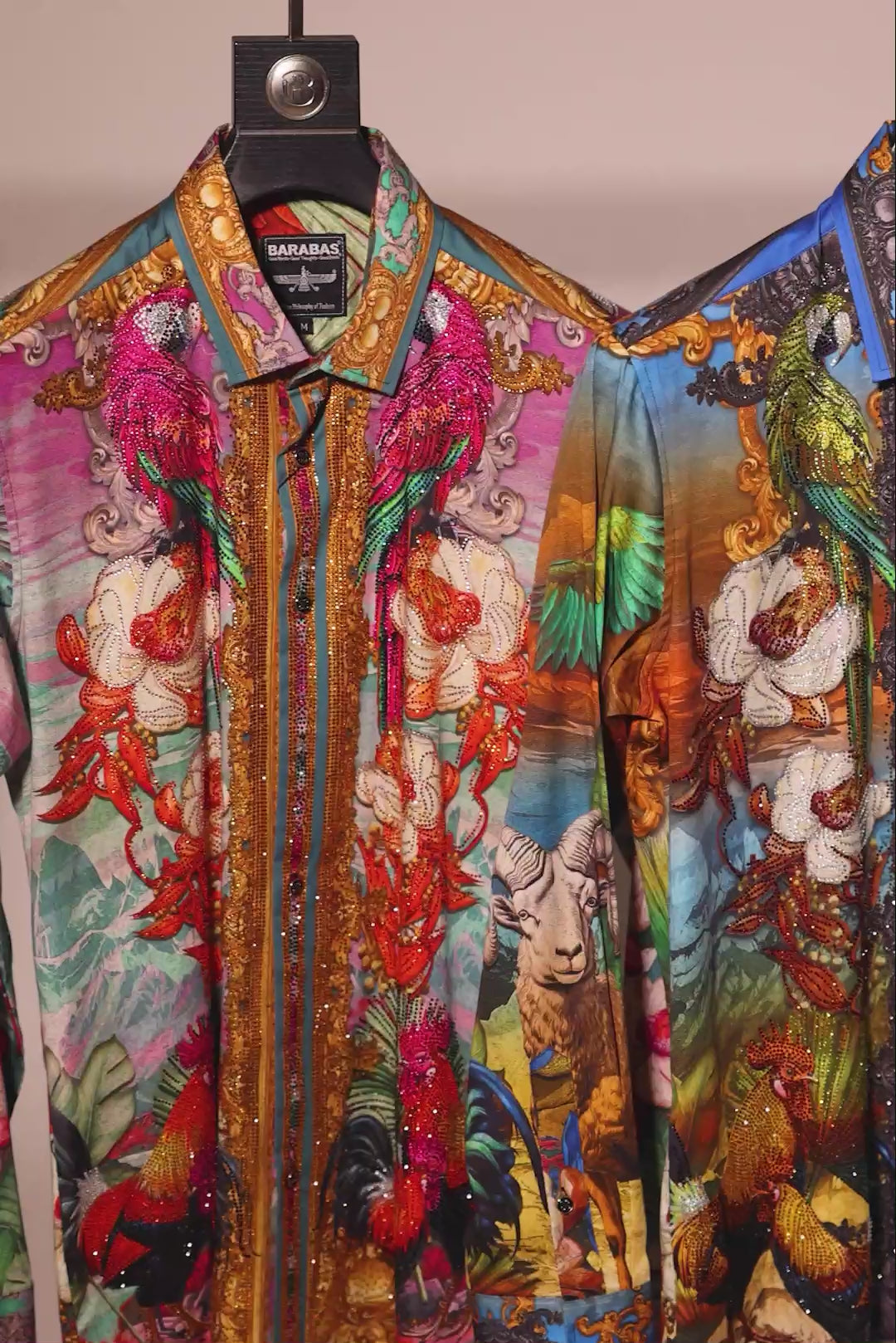 Men's Floral Sheep Parrot Rhinestone Long-Sleeve Shirt | BARABAS 6SPR10