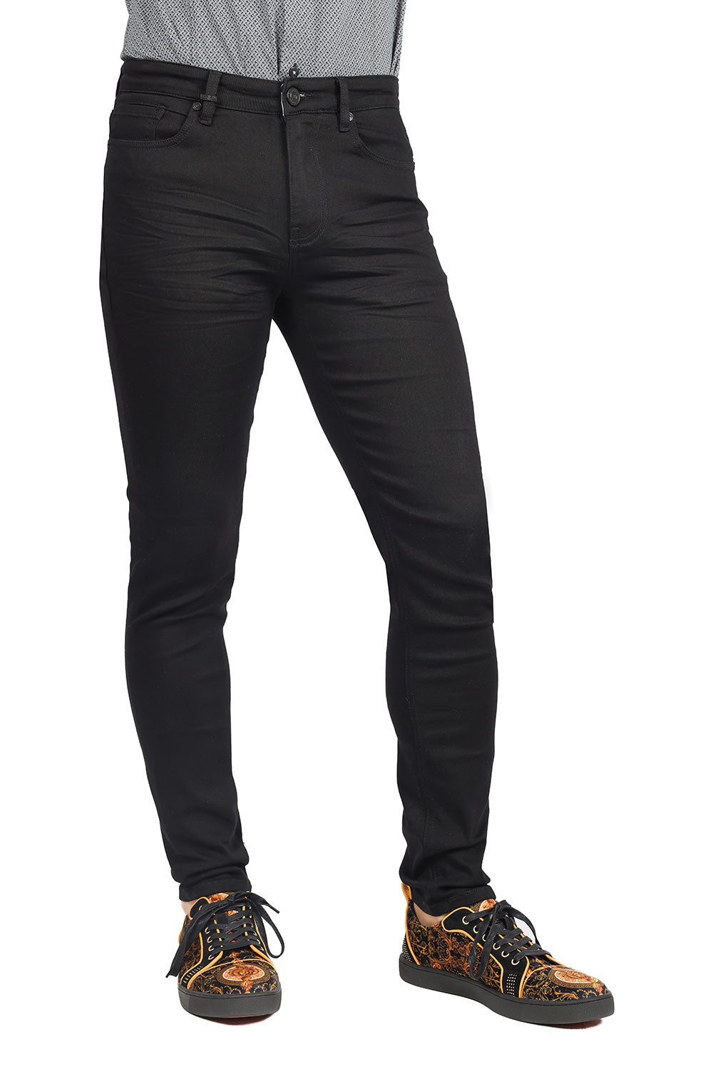 Barabas Men's Skinny Fit Classic Denim Solid Color Jeans 1700 Black