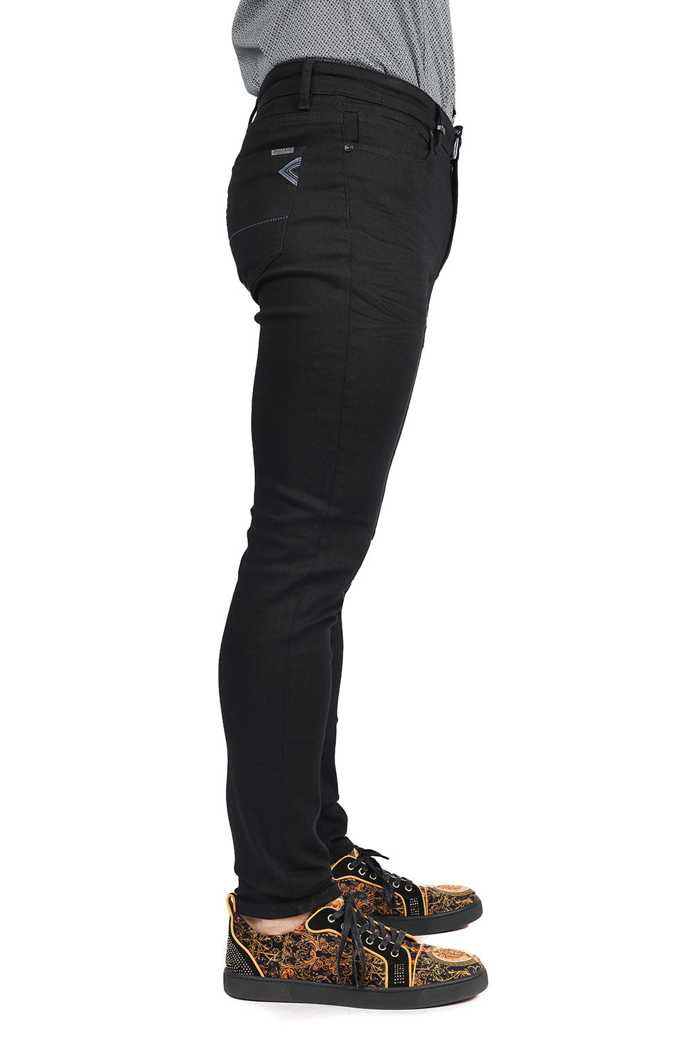 Barabas Men's Black White Navy 5 Pockets Solid Color Prints Jeans 1700 Black