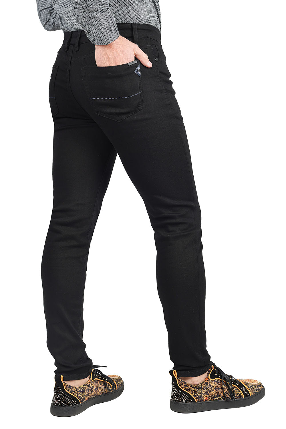 Barabas Men's Black White Navy 5 Pockets Solid Color Prints Jeans 1700 Black