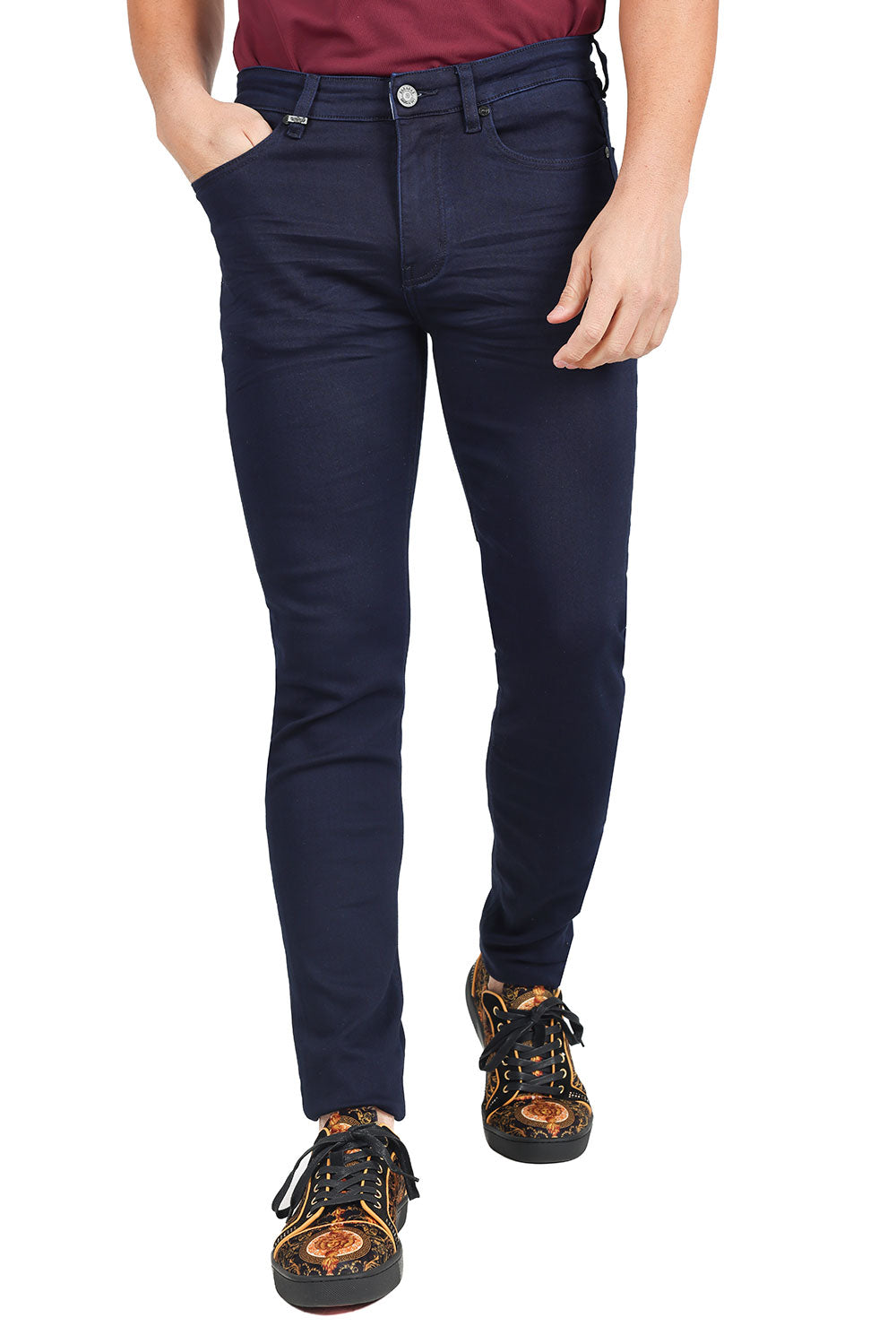 Barabas Men's Skinny Fit Classic Denim Solid Color Jeans 1700 Navy