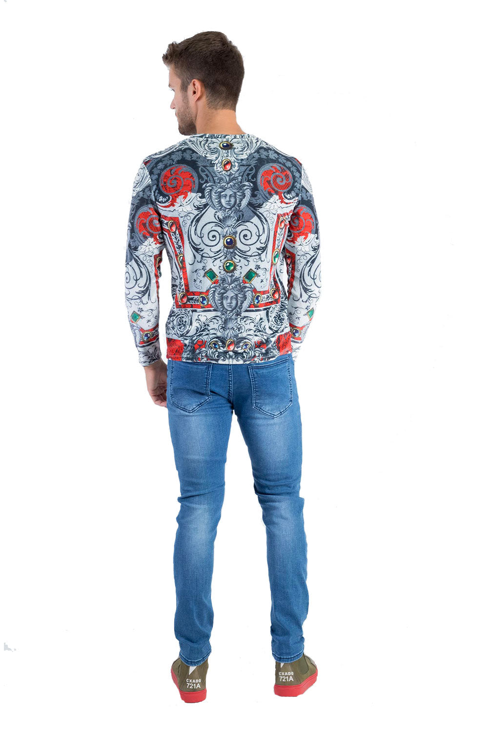 BARABAS Men's Floral Medusa Printed Crew Neck Sweatshirt LV126