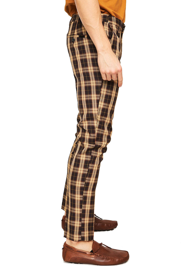 BARABAS men's checkered plaid yellow brown chino pants CP27