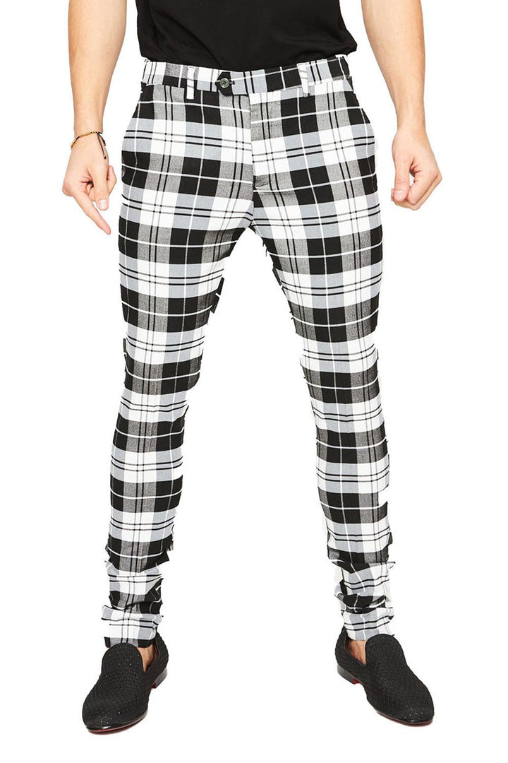 BARABAS Men's Checkered Plaid Pants Black White CP25