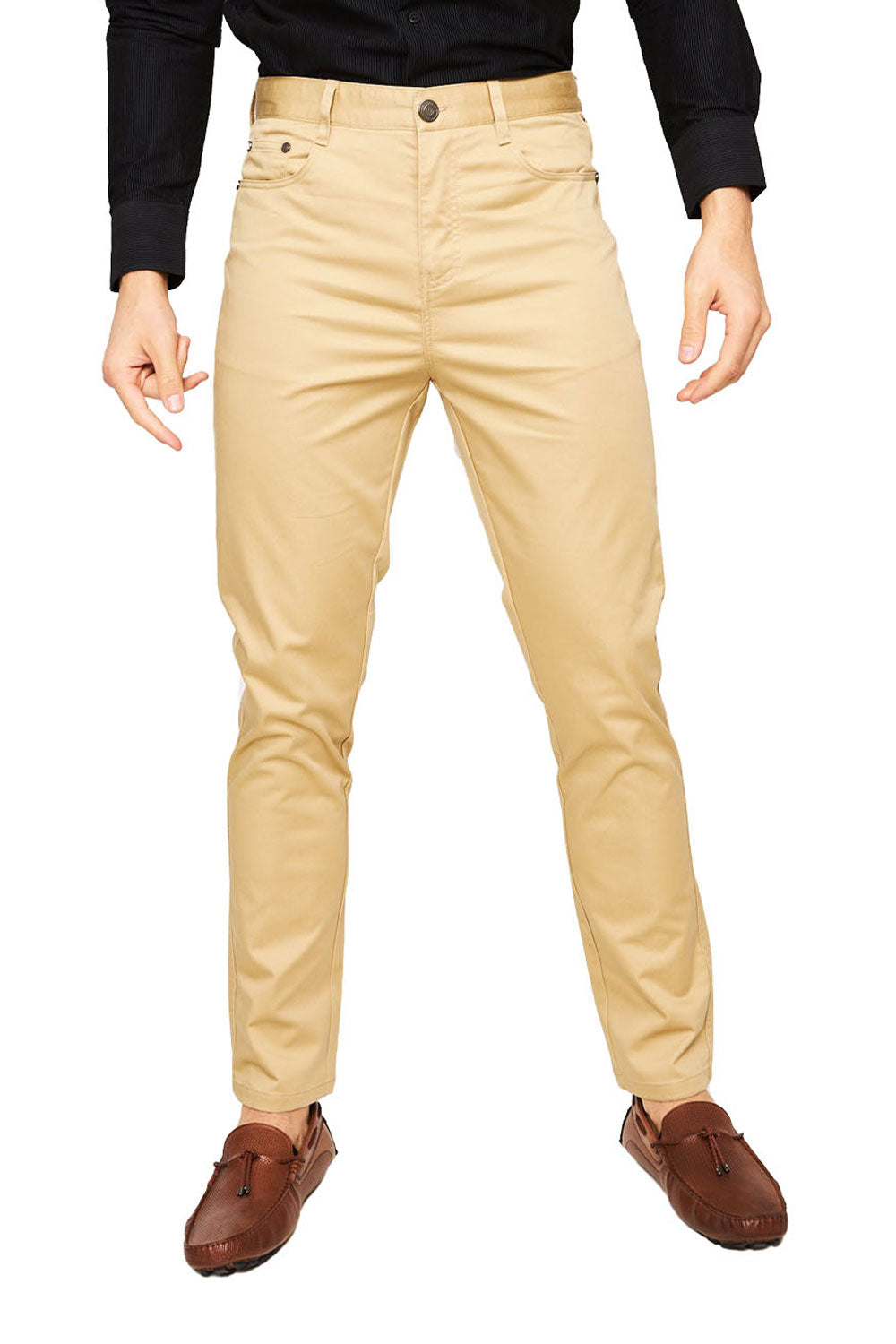 Barabas Men's Solid Color Front Button Fasten Classic Fit Pants B2073  KHAKI