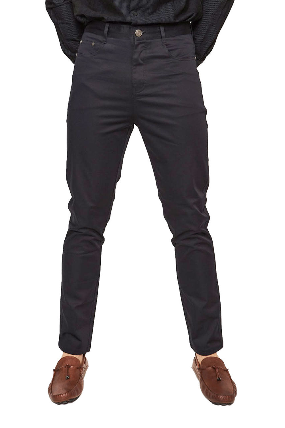 Barabas Men's Solid Color Front Button Fasten Classic Fit Pants B2073  BLACK