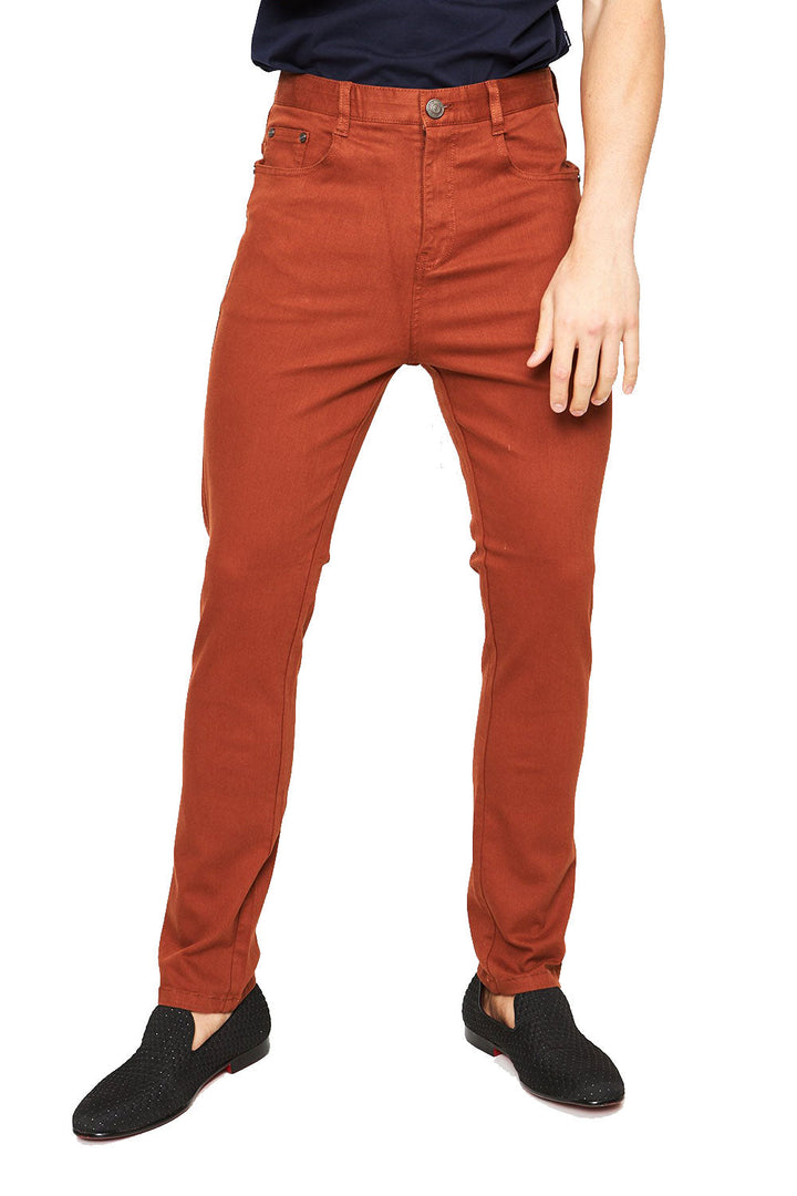 BARABAS Men's solid color brown skinny jeans Pants B2076