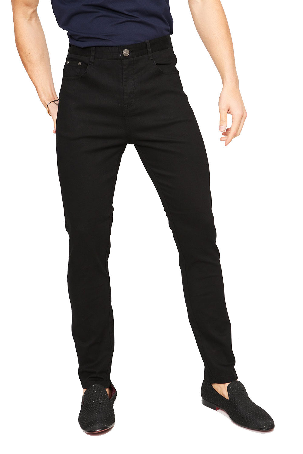 BARABAS Men's solid color Black skinny jeans Pants B2076