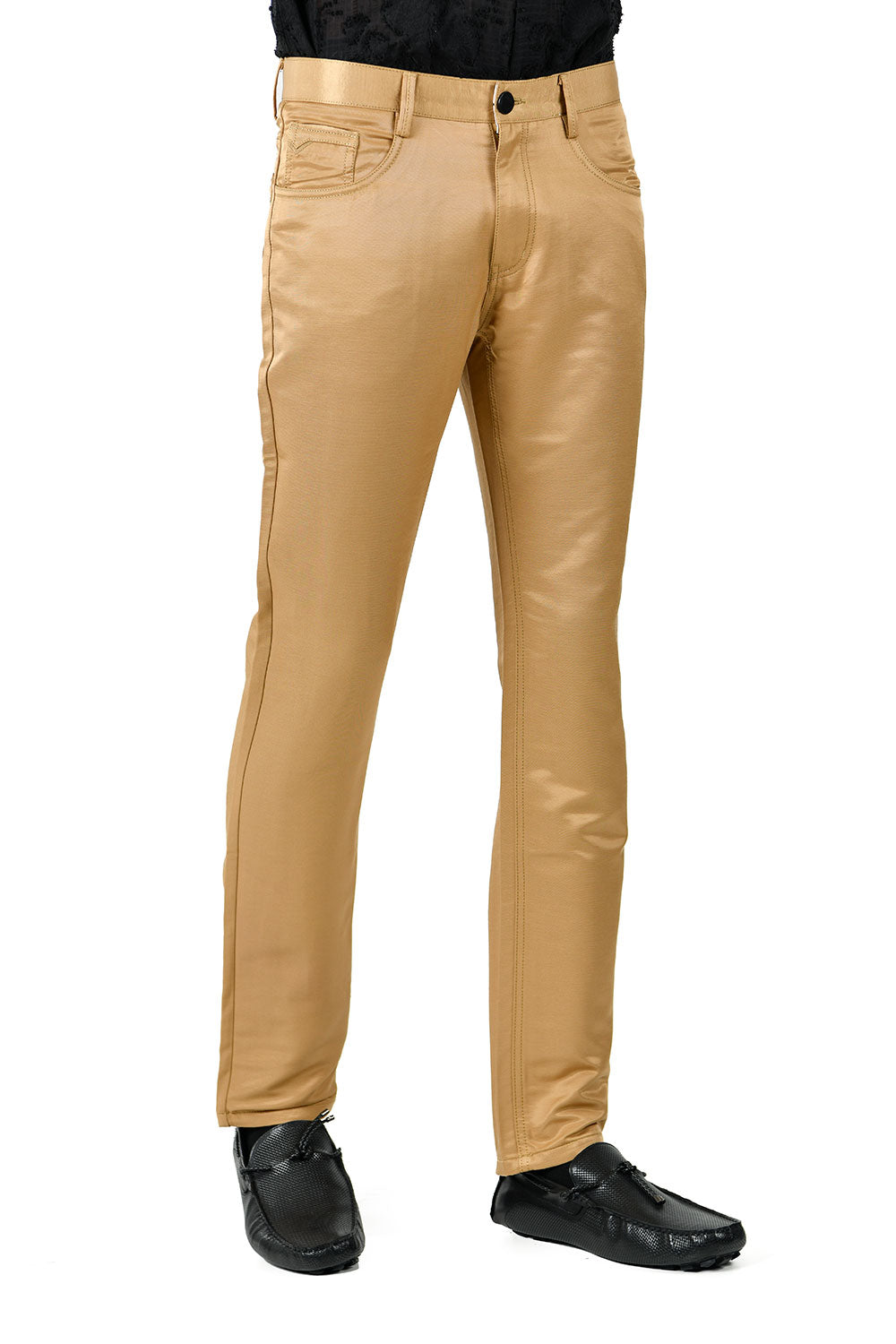 BARABAS Men's Shiny Solid Color Gold Chino Pants 2605
