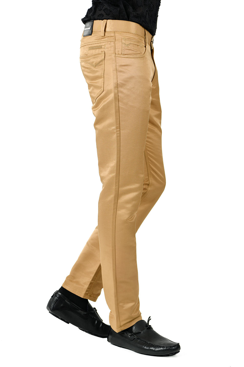 BARABAS Men's Shiny Solid Color Gold Chino Pants 2605