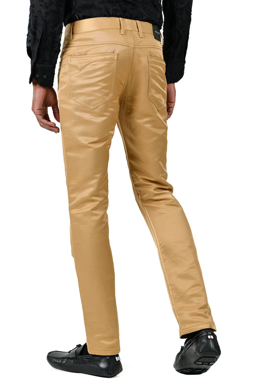 BARABAS Men's Shiny Solid Color Gold Chino Pants 2605