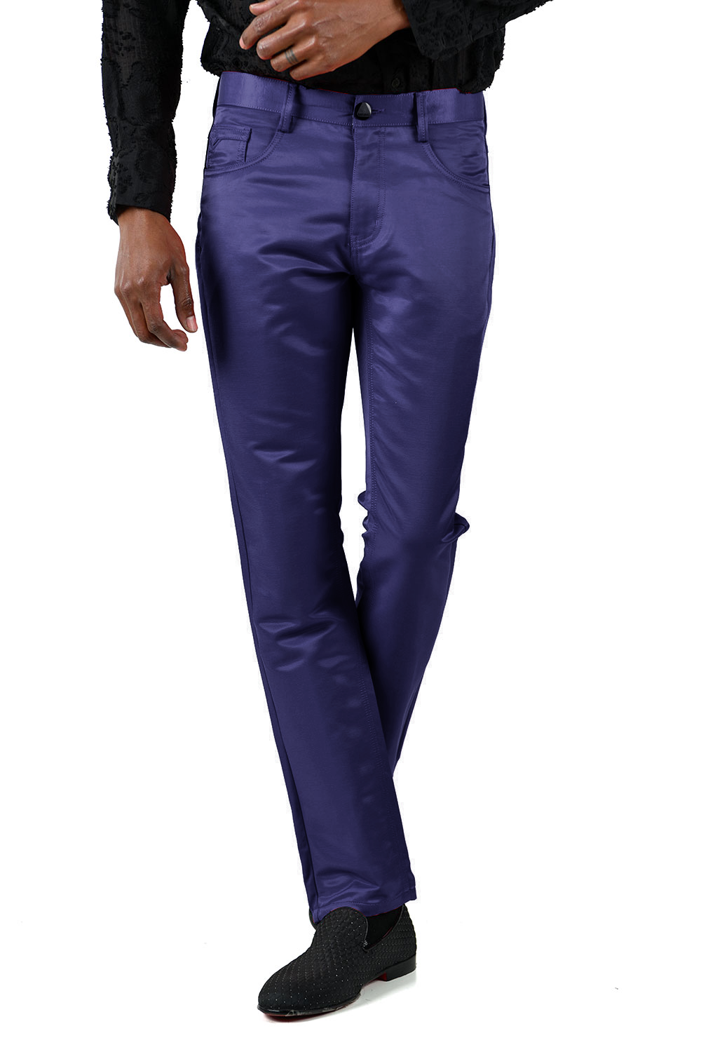 BARABAS Men's Shiny Solid Color Navy Chino Pants 2605