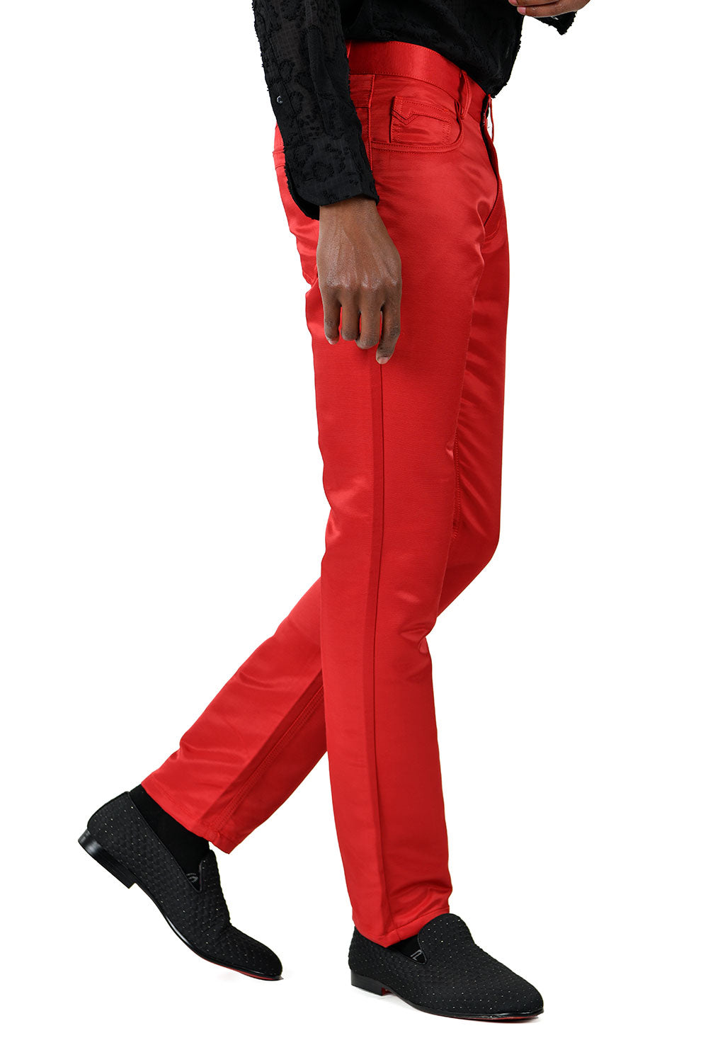 BARABAS Men's Shiny Solid Color Red Chino Pants 2605