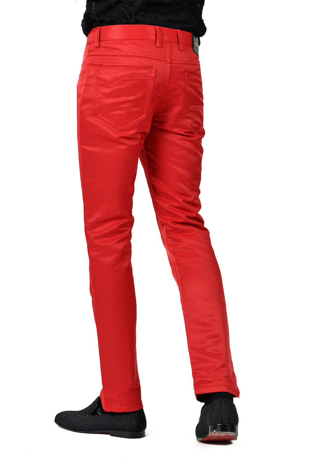 BARABAS Men's Shiny Solid Color Red Chino Pants 2605