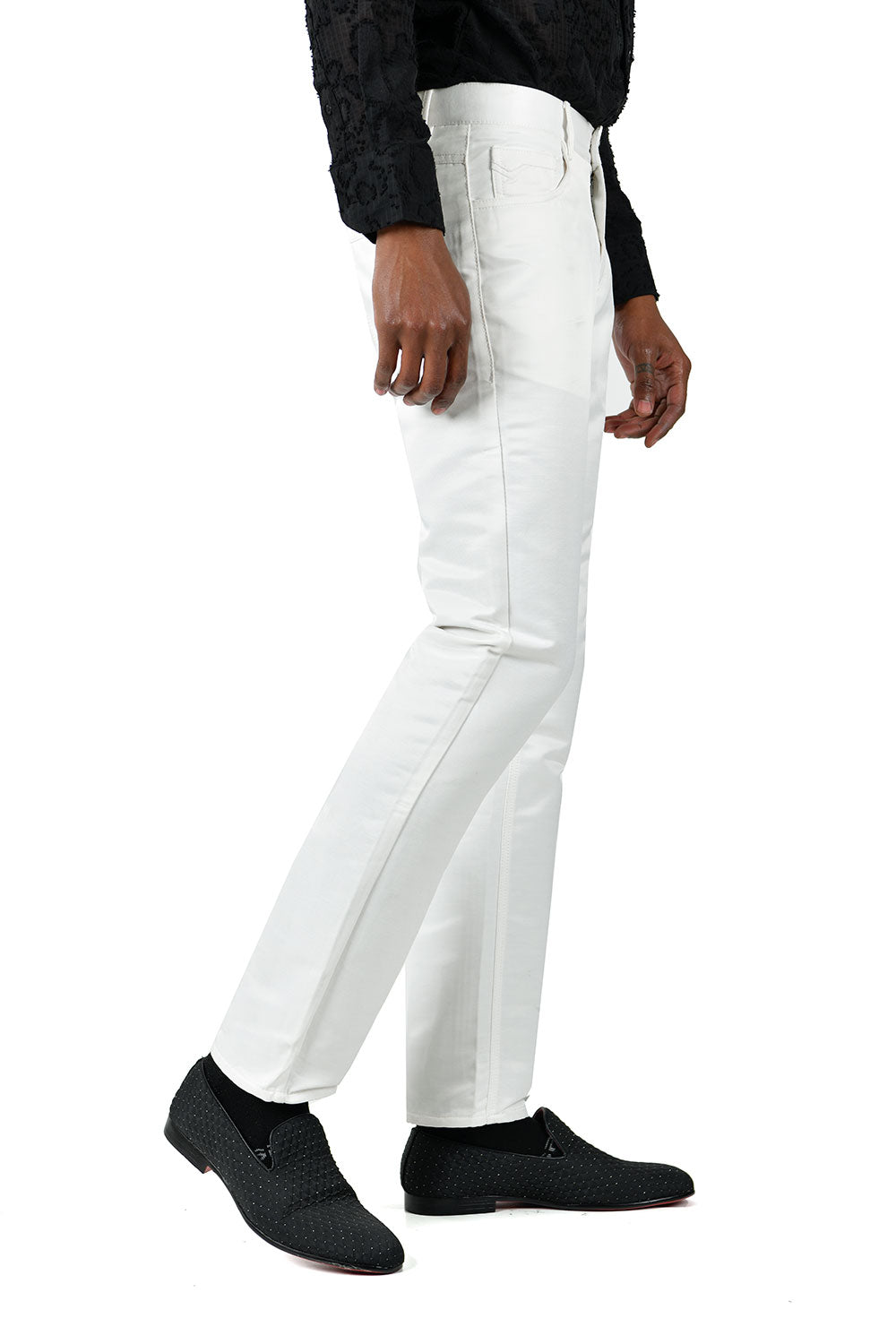 BARABAS Men's Shiny Solid Color White Chino Pants 2605