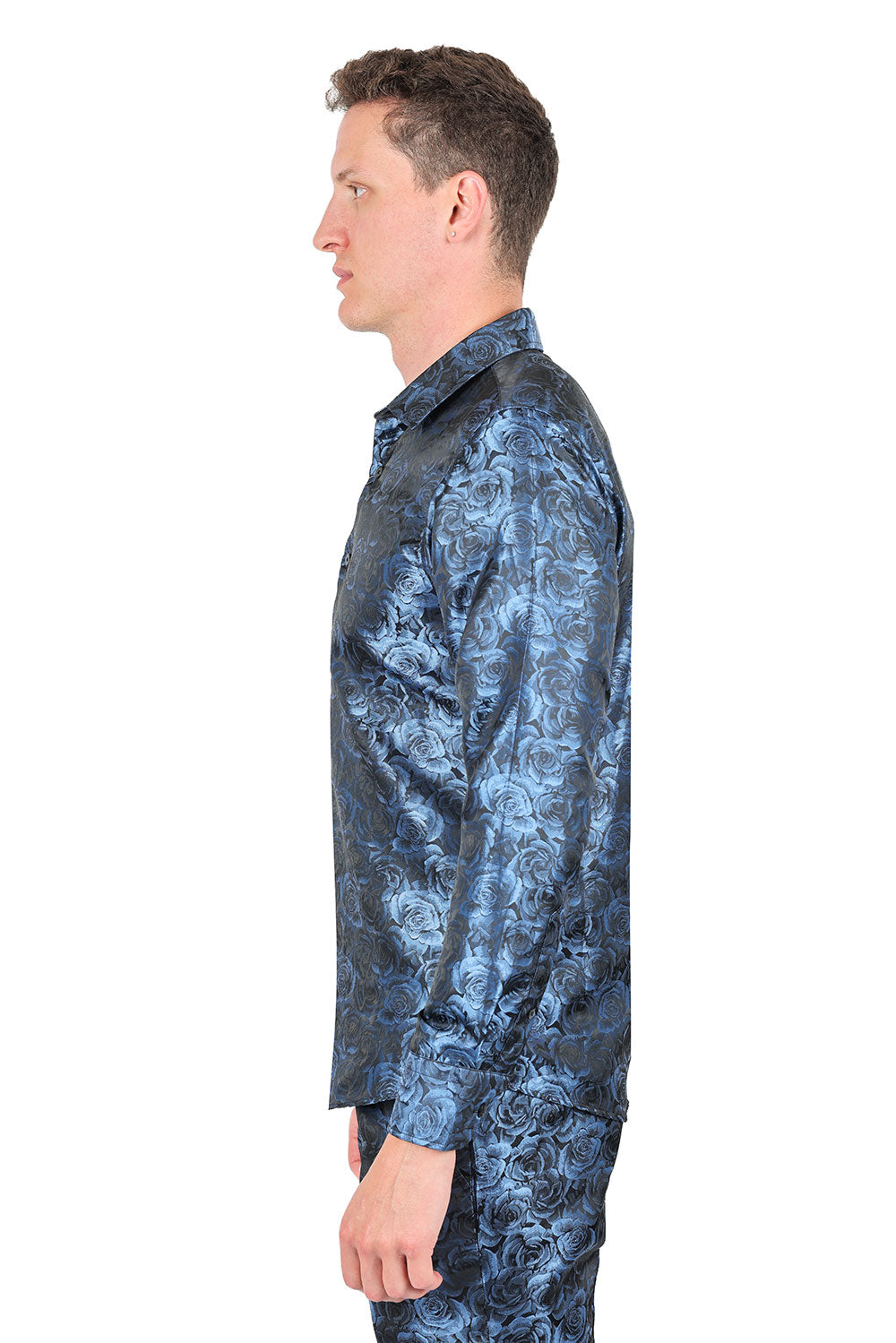 Barabas Long Sleeve Floral Men's Button Down Dress Shirts 2B03 Blue