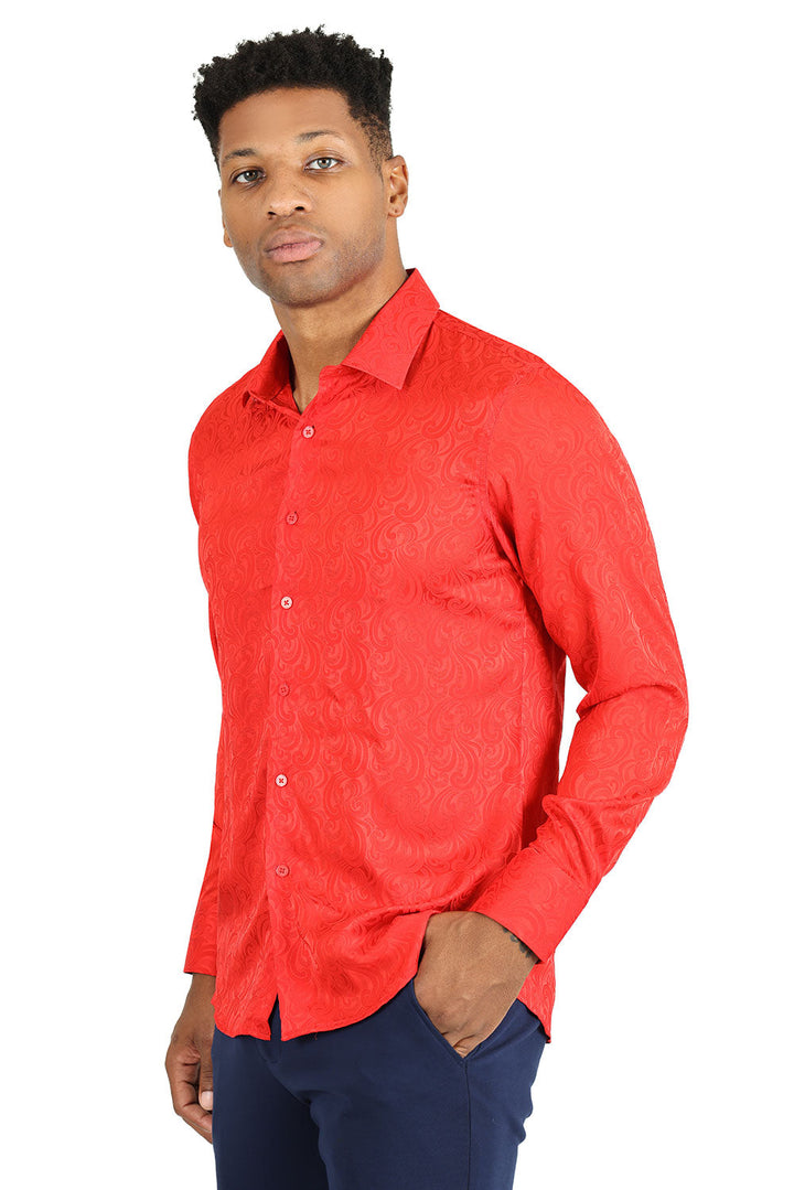 BARABAS Men's Paisley Long Sleeve Button Down Shirt 2B320 Red