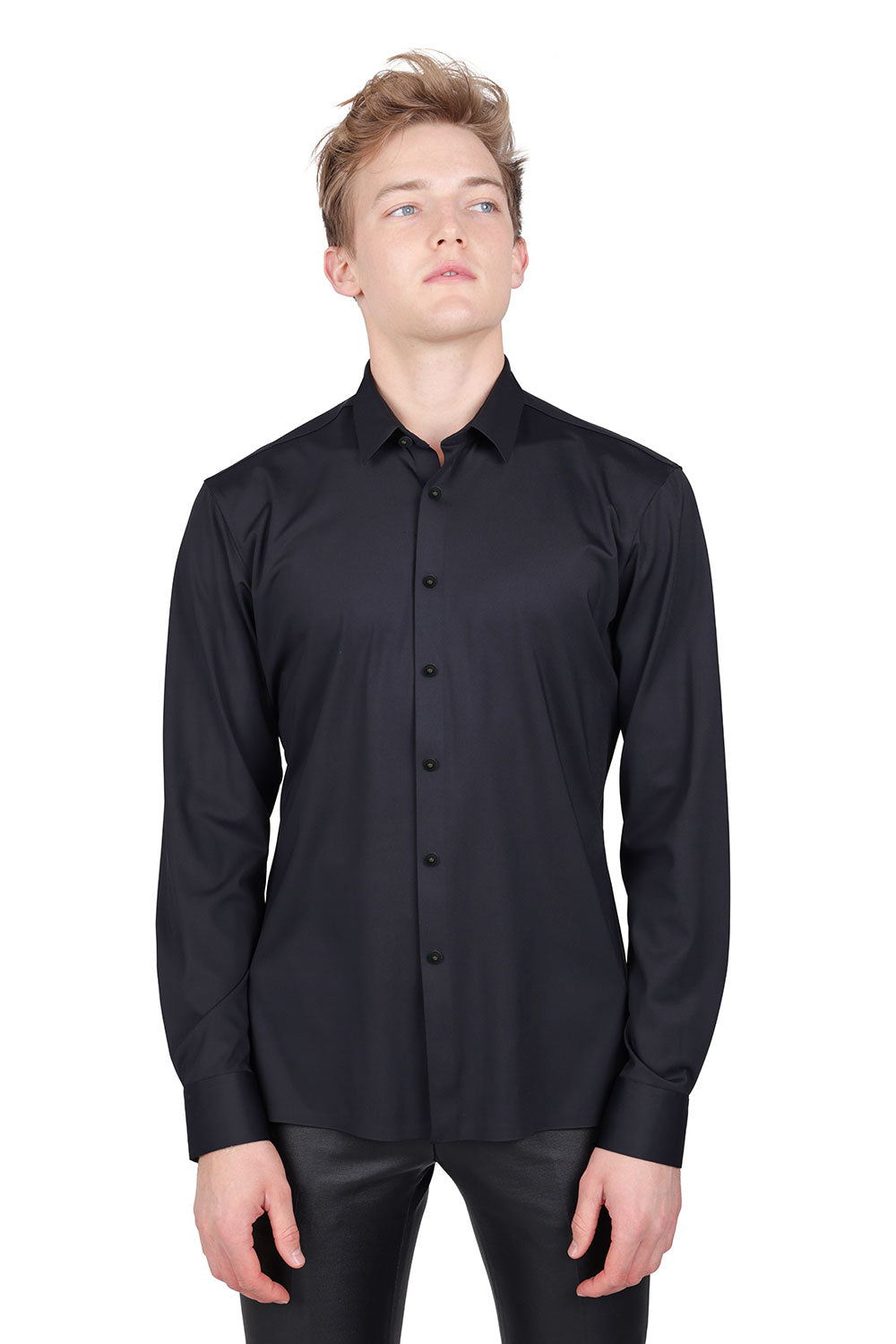 Barabas Men's Premium No Stitches Long Sleeves Shirts 2B400 Black