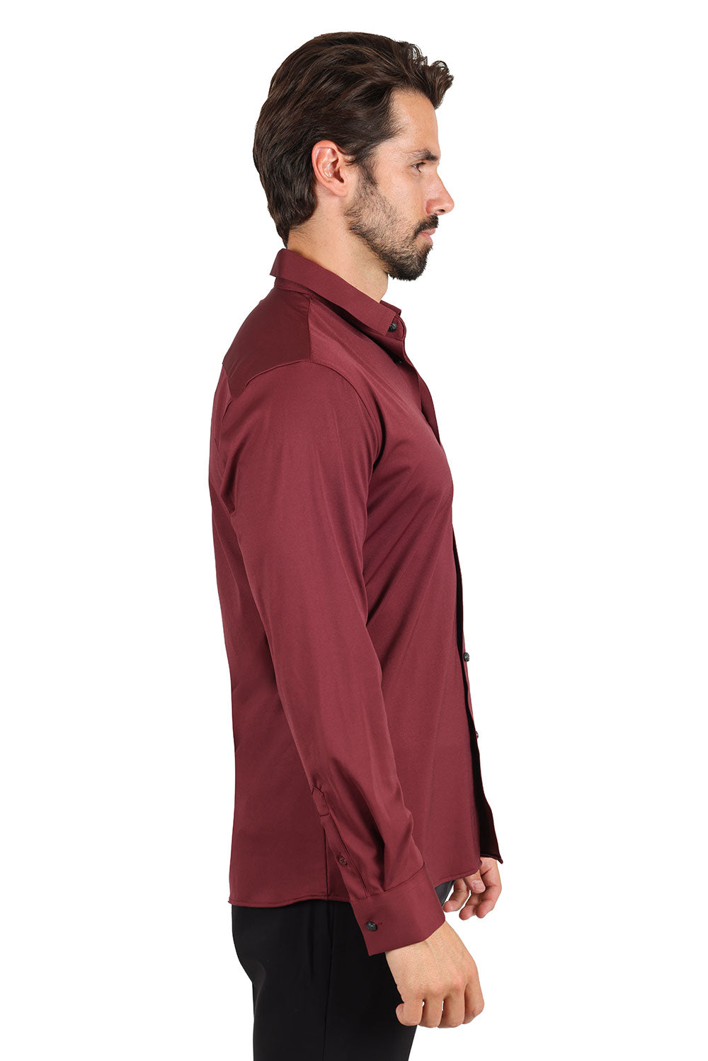 Barabas Men's Premium No Stitches Long Sleeves Shirts 2B400 Burgundy