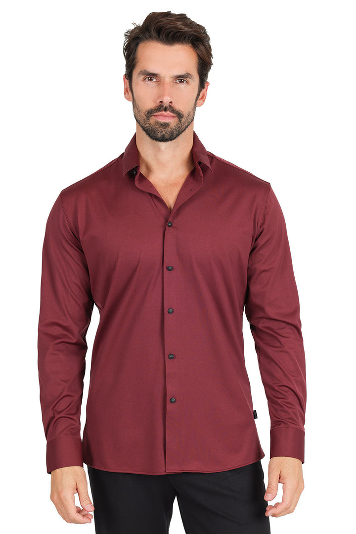 Barabas Men's Premium No Stitches Long Sleeves Shirts 2B400 Burgundy