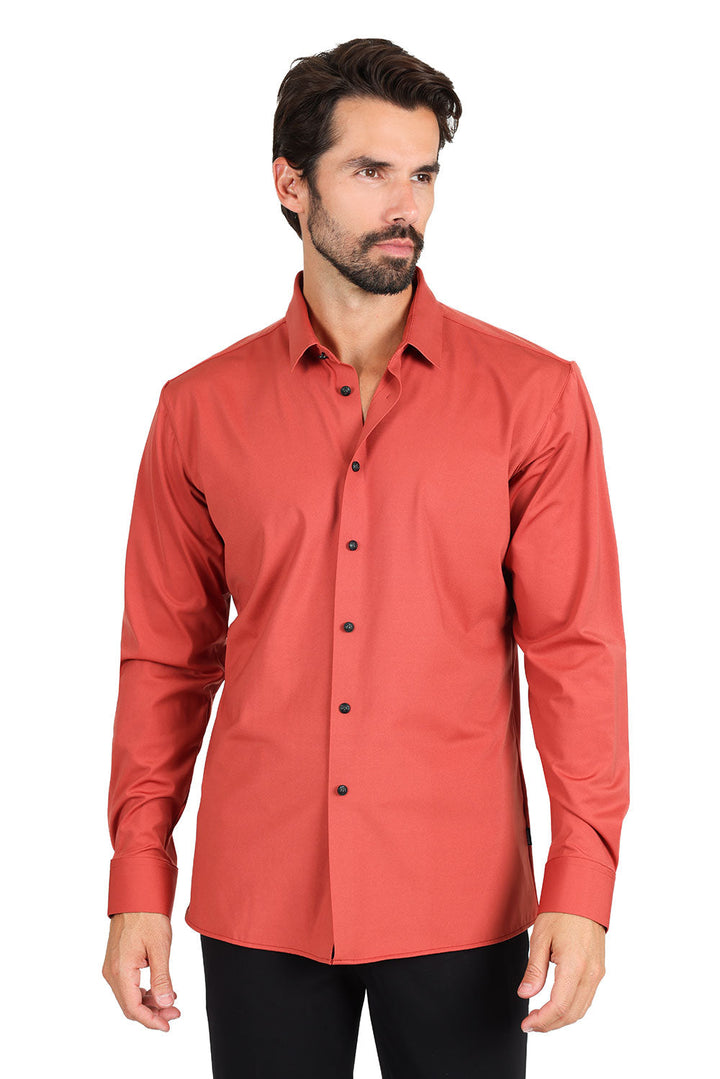 Barabas Men's Premium No Stitches Long Sleeves Shirts 2B400 Rust