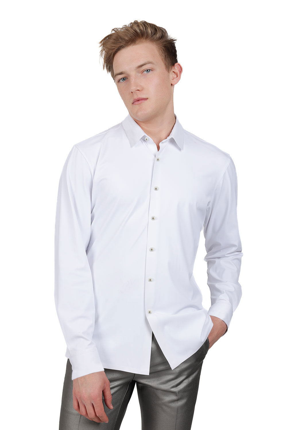 Barabas Men's  Premium No Stitches Long Sleeves Shirts 2B400 White