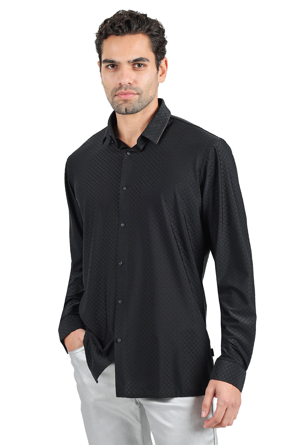 Barabas Men's Premium Solid No Stitches Long Sleeves Shirts 2B403 Black