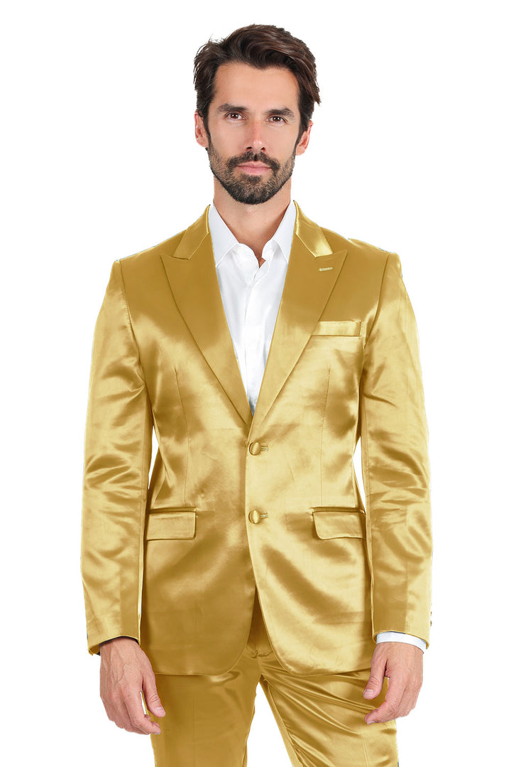 Barabas Men's Solid Color Satin Metallic Shine Luxury Blazer 2BL1010 Gold