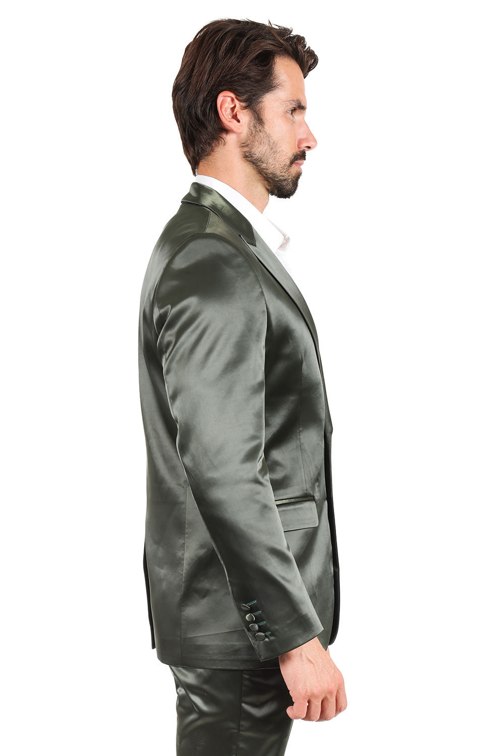 Barabas Men's Solid Color Satin Metallic Shine Luxury Blazer 2BL1010 Olive