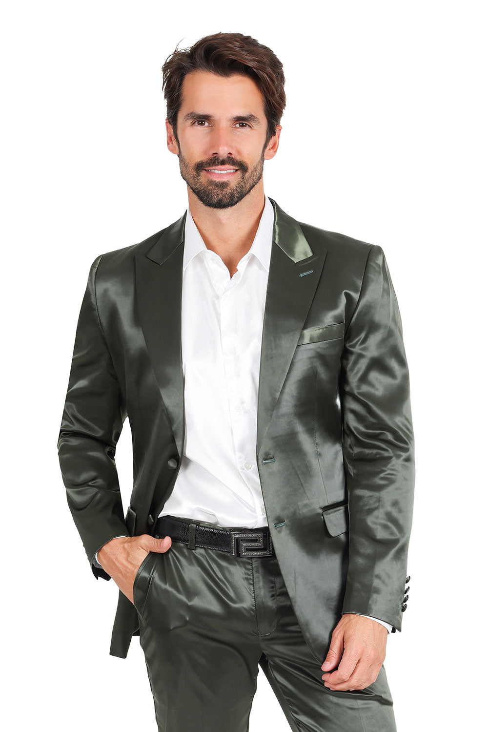 Barabas Men's Solid Color Satin Metallic Shine Luxury Blazer 2BL1010 Olive