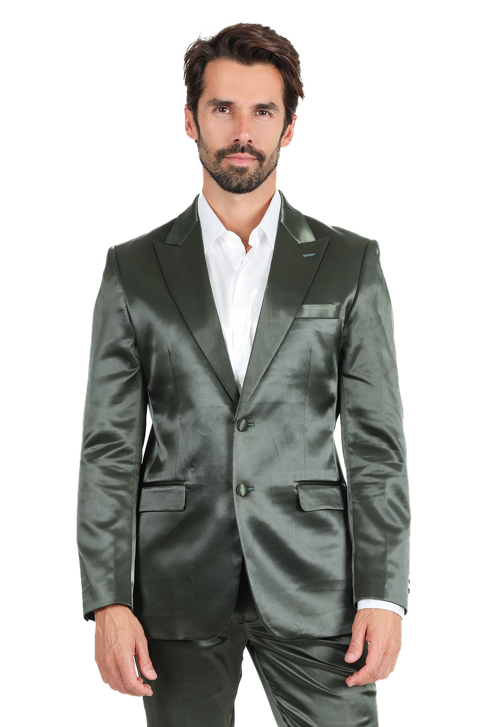 Barabas Men's Solid Color Satin Metallic Shine Luxury Blazer 2BL1010 Olive